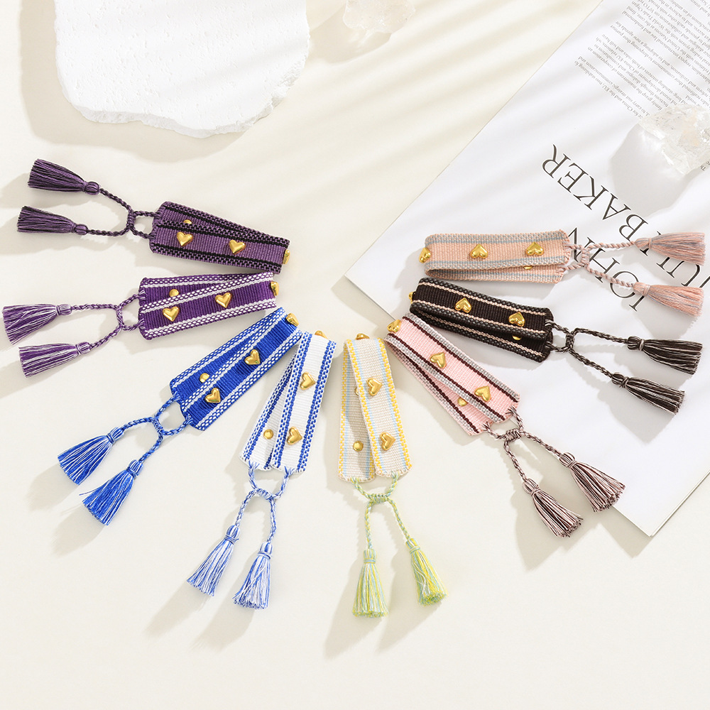 8g Weight Drawstring Bracelets Classification 1 Piece Quantity Holiday, Daily Occasion Polyester, Metal Material Heart Shape Pattern Women's Gender Embroidery, Tassel Design Simple Style Style Simple Style Heart Shape Polyester Metal Embroidery Tassel Women's Drawstring Bracelets 9