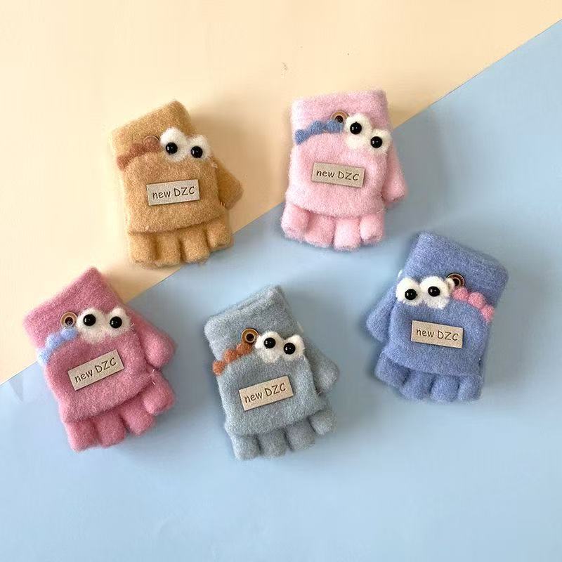 儿童半指翻盖手套2025新款宝宝冬季防寒保暖秋冬可爱恐龙儿童手套