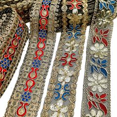 Factory Direct Sales Ethnic Style Glitter Thread Embroidery Edge, Bronze Gold Embroidered Barcode, Clothing and Bag Accessories