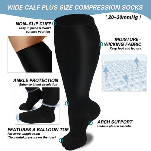 Amazon plus size plus size compression socks high elastic fat socks sports fitness compression socks cross-border best selling obesity socks