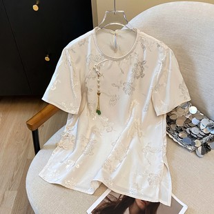 Actual Shot of 2025 New Summer Chinese Style Rayon Jacquard Top New Chinese Style High-End Elegant Button-Down Shirt