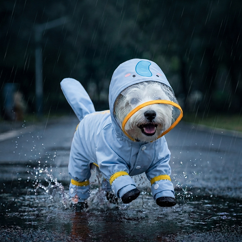 Capa de lluvia de dibujos animados desmontable de cuatro estaciones impermeable lluvia día lluvioso ropa de perros pequeños y medianos ropa de mascotas