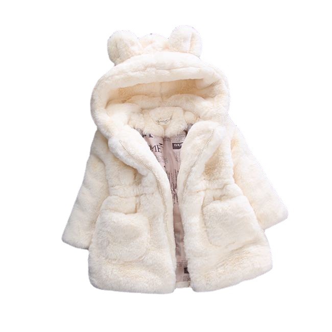 Children's Wear Girls' Coat Autumn And Winter New Girls' Wool Sweater Children's Imitation Fur Ears Thickened Cotton Jacket