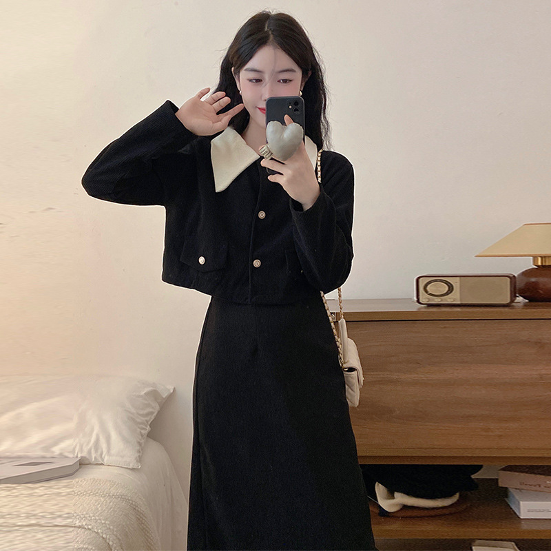 plus size Women's Belly Covering Slim-fit French Vintage Corduroy suit Women's Autumn and Winter Chubby Sister Chanel Style Short Coat