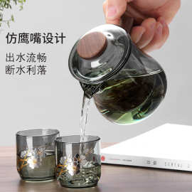 礼品高硼硅玻璃泡茶壶杯礼盒办公室喝茶三件杯木把带盖透明玻璃杯