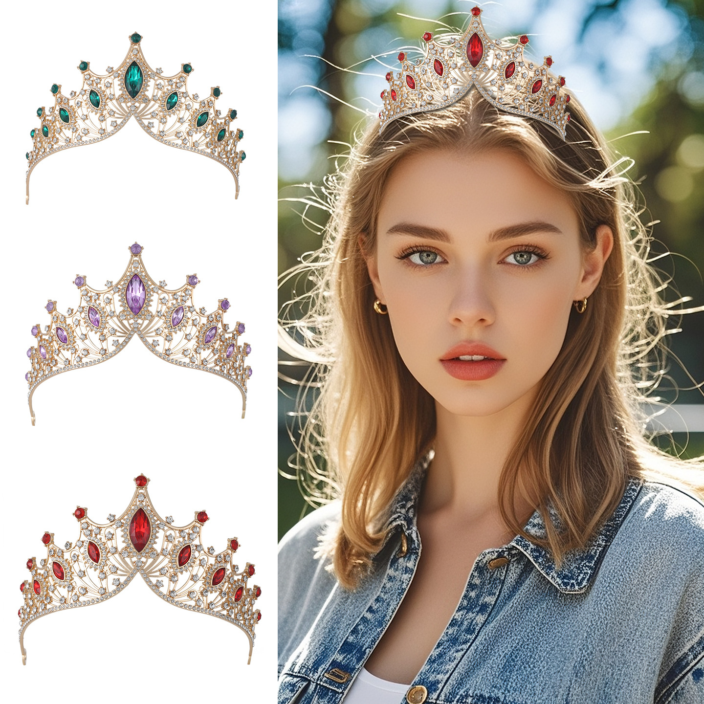 Corona de novia transfronteriza estilo barroco de lujo atmósfera corona de fiesta accesorios de vestido de princesa