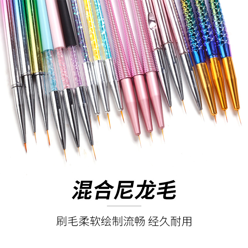 Bolígrafo de uñas exclusivo transfronterizo, varilla de galvanoplastia, varilla de perforación con lentejuelas, varilla roscada, juego de bolígrafo de dibujo de flores de cola de pez de oro rosa