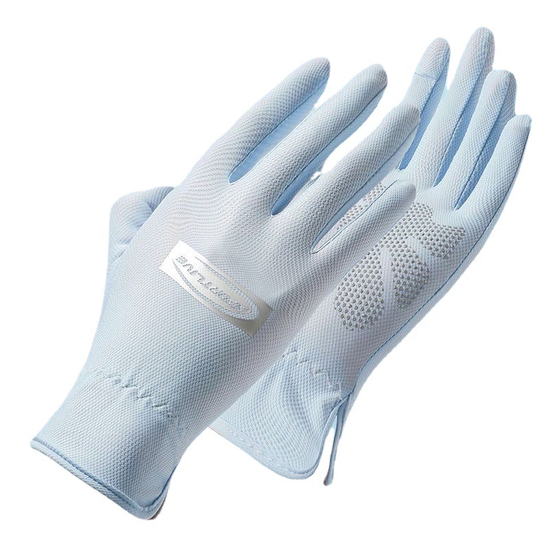 Guantes de protección solar para mujer delgados protección UV al aire libre transpirable dedo completo antideslizante conducción guantes de dedo de fuga de seda de hielo