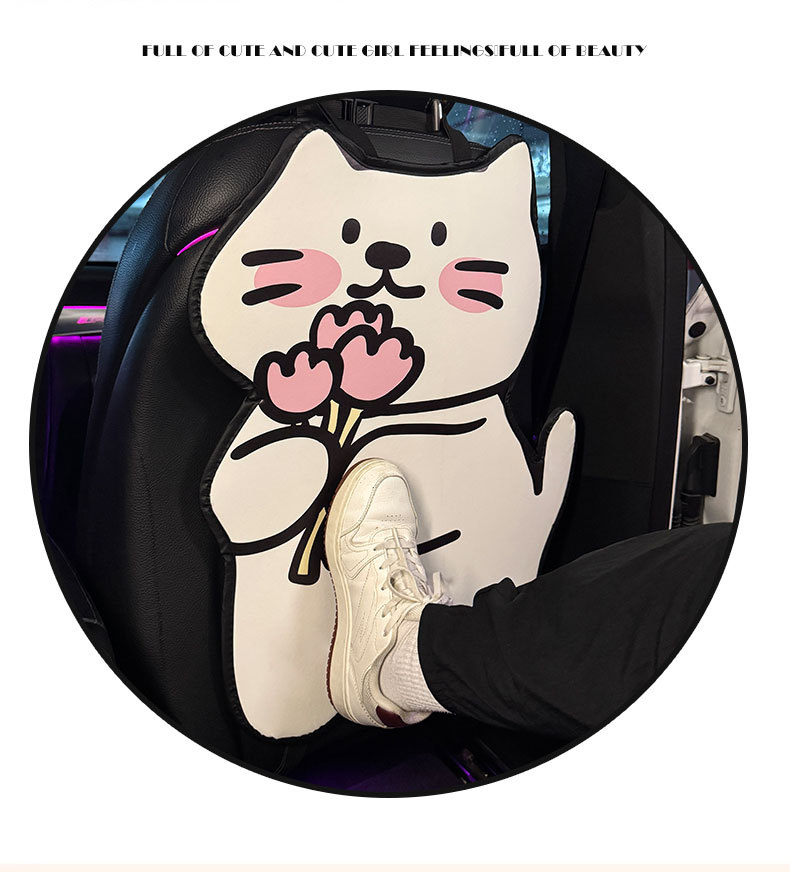 Long White Kitten Car Anti-Kick Pad Universal Rear Seat Back Anti-Dirty Protective Pad Car Rear Protective Pad
