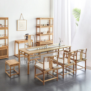 New Chinese style home small tea table solid wood tea table and chair combination lengthened round leg square table Zen bed & breakfast room table