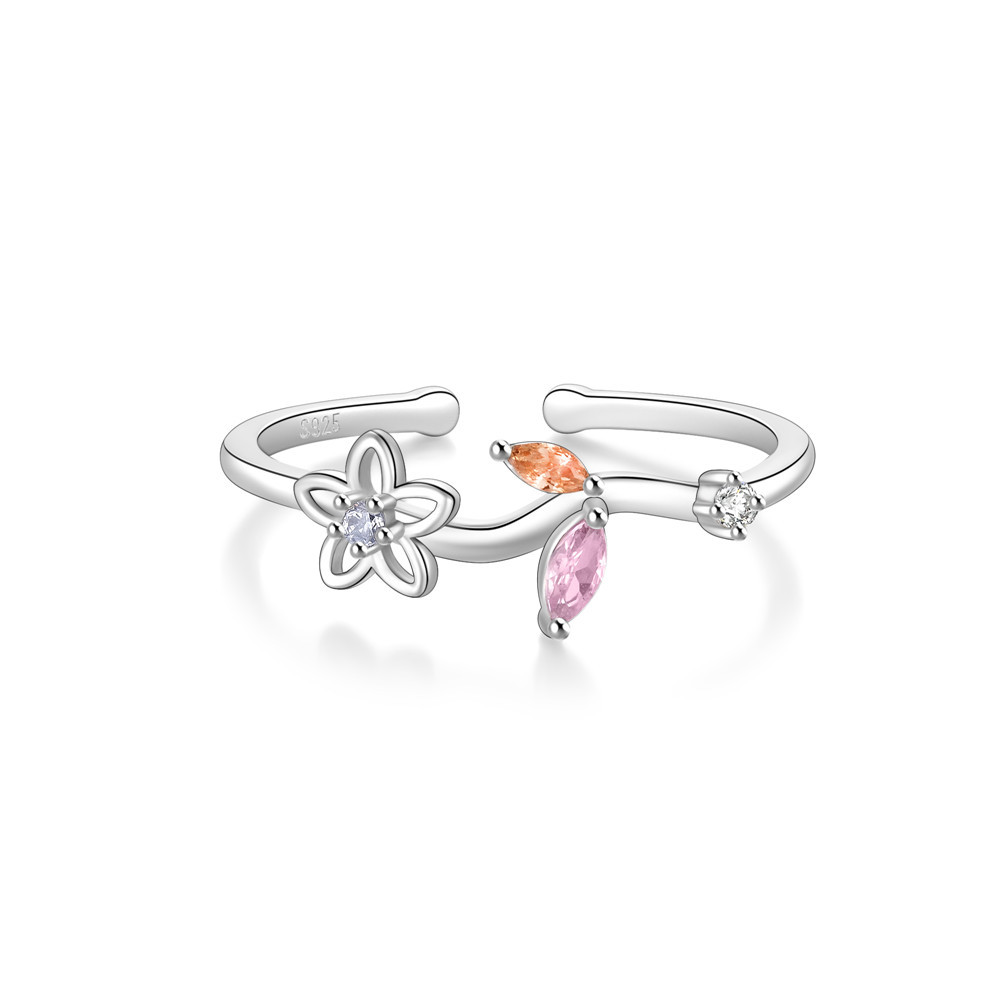 4g Weight Zircon Inlay Material Open Rings Classification Adjustable Ring Size 1 Piece Quantity Daily Occasion 925 Sterling Silver Material Heart Shape, Flower, Bow Knot Pattern Women's Gender Plating, Flowers Design Sweet, Shiny Style 925 Sterling Silver Zircon Heart Shape Flower Bow Knot Open Rings 47