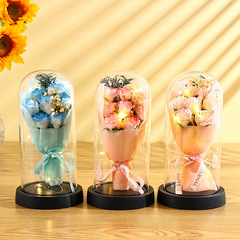 新しい永生花ガラスカバー花束バレンタインデープレゼント砕氷青薔薇婦人節石けん花工場卸売り