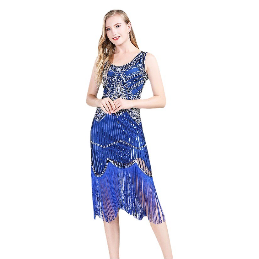 Винтажное платье с пайетками 1920-х годов с двойным V-образным вырезом и бисером, танцевальное платье с кисточками и блестками, вечернее платье больших размеров