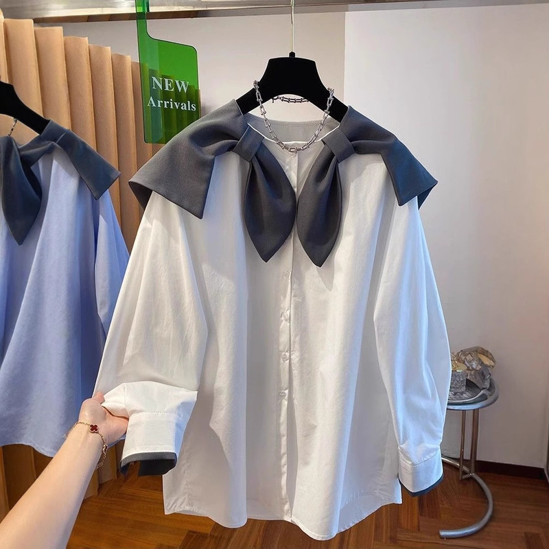 2025 Spring and Autumn Plus Size 150kg Korean Dongdaemun Shawl Design Youthful Age-Reducing Women's Shirt