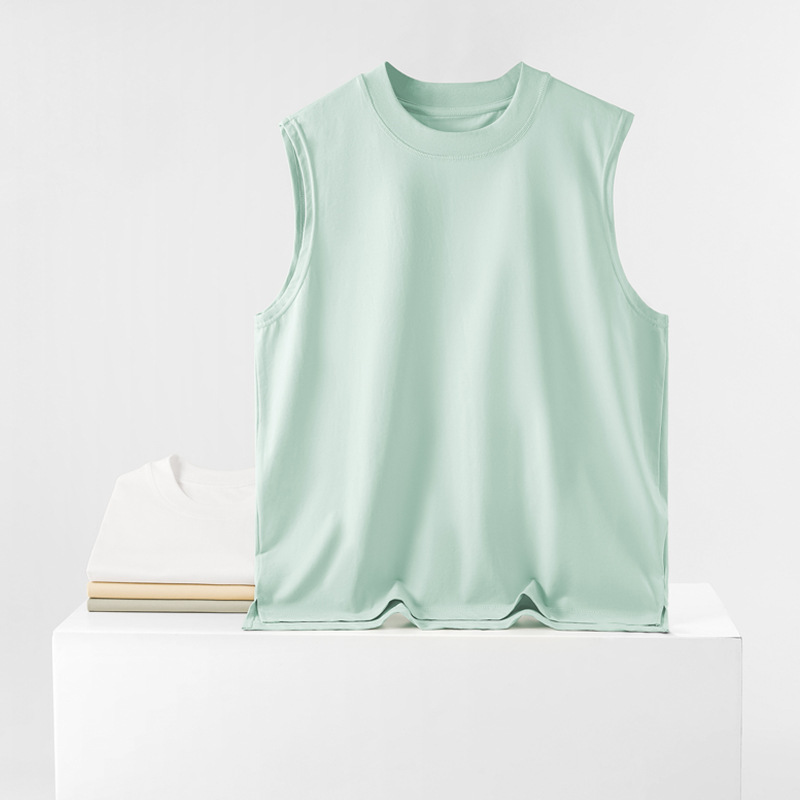 Sanhai Whale | Ice Sleeveless Vest Men's Summer Solid Color Crewneck Backing Waistcoat Sports Fitness White T-shirt Men