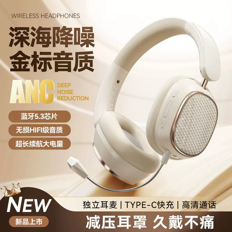跨境新款头戴式ANC主动降噪蓝牙耳机无线电竞游戏低延迟耳麦通用