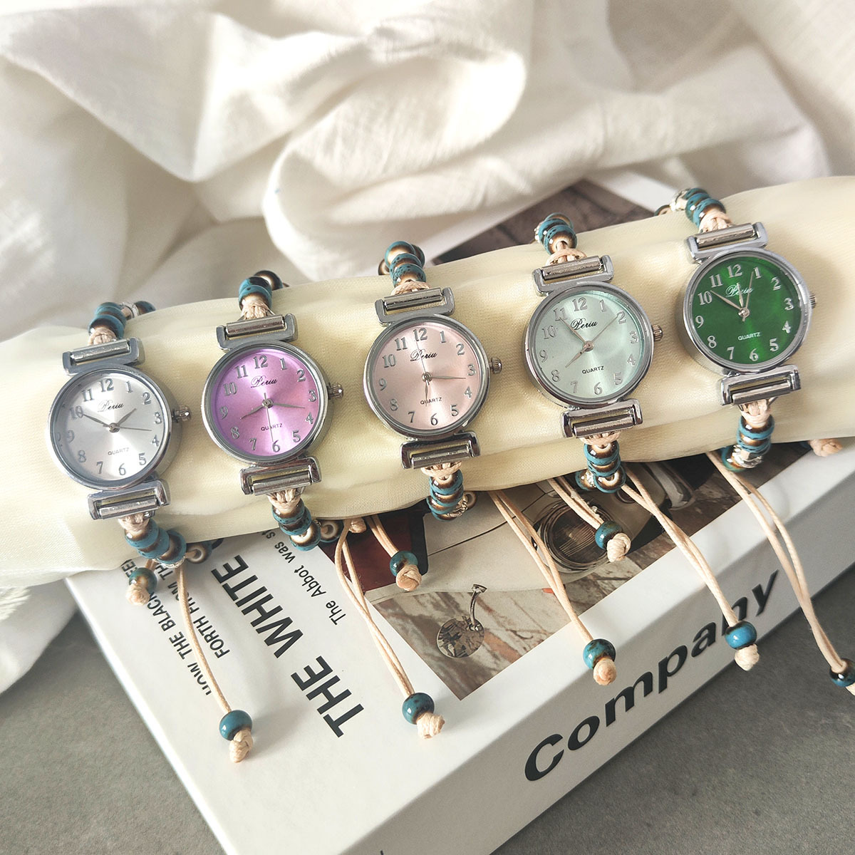 Ceramic Beaded Bracelet Student Watch Retro Ins Literary and Exquisite Disc Digital Pointer Women's Quartz Watch