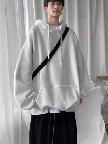 Hooded thick hoodie with velvet fashion brand hoodie autumn and winter all-matching solid color loose trend ins top coat Hong Kong style