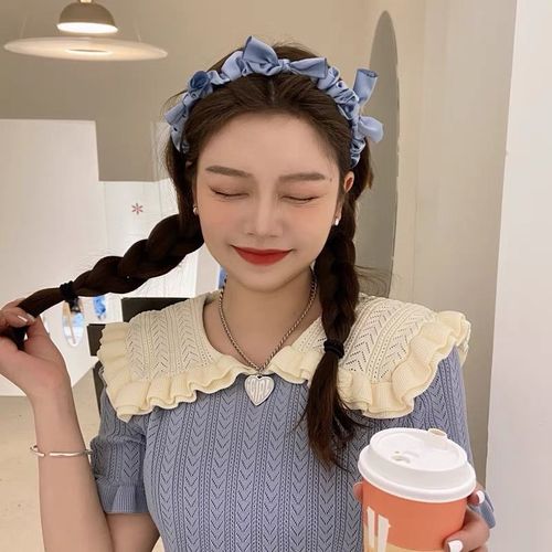 Retro French sweet satin bow headband, simple and versatile, pleated bow knotted headband hair accessory