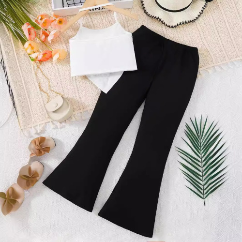 Girls' 2024 Summer Cross-Border European & American-Style Halterneck Sleeveless Irregular Retro Print Flared Pants Two-Piece Set