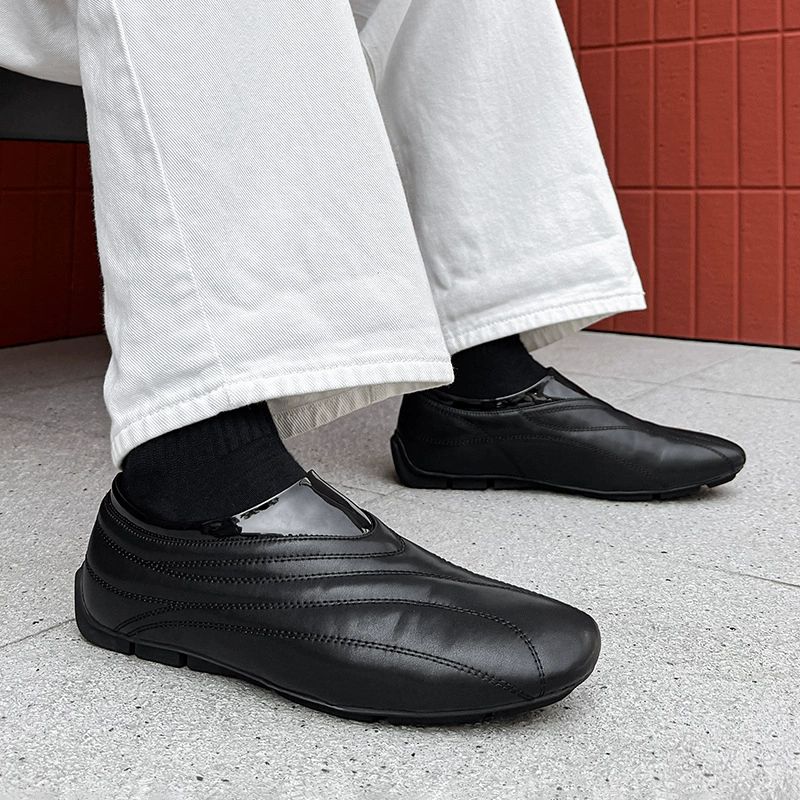 мужские и женские моральные тренировочные туфли в стиле ретро, ​​спорт и отдых, британский стиль, универсальные маленькие кожаные туфли на одной ноге для рабочей одежды 44919 черный-J