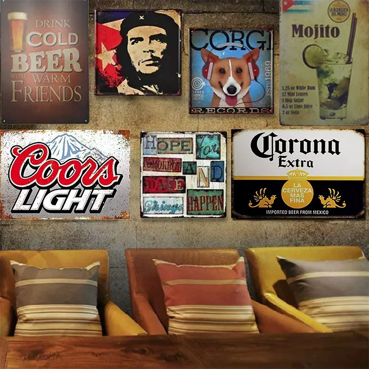 复古做旧马口铁车牌咖啡厅酒吧装饰画铝制铭牌金属标牌铁皮画