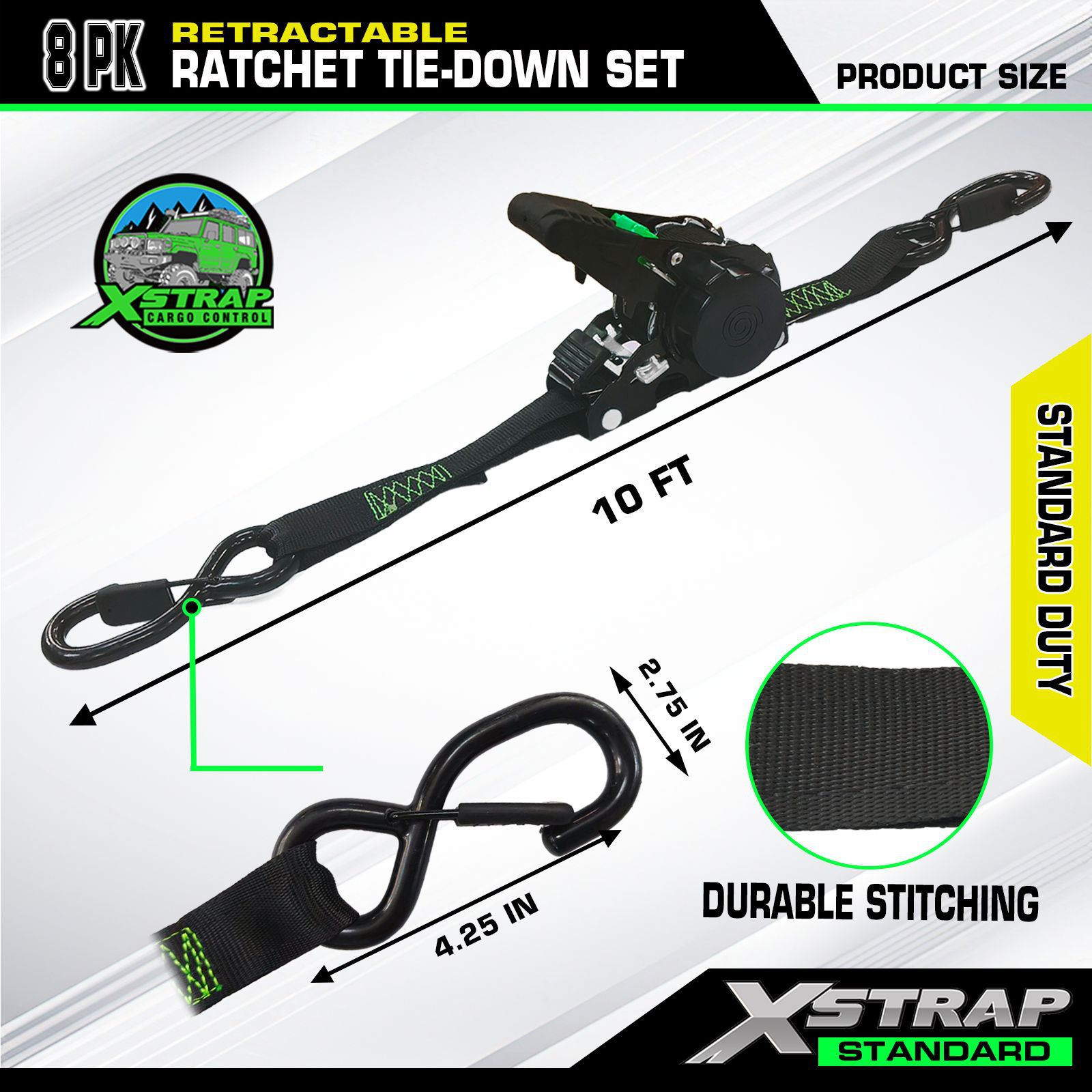 Automatic Retractable Tensioner with Telescopic Handle 1inch 3m Tensioner Safety Hook with Soft Strap Tensioner