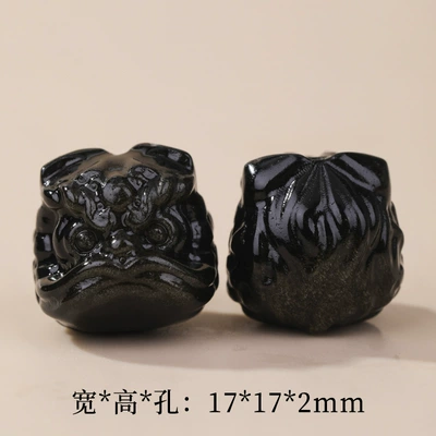 Natural Gold Obsidian and Silver Zərgərlik ara hissələri - 2-silver-obsidian-large-lion-dance