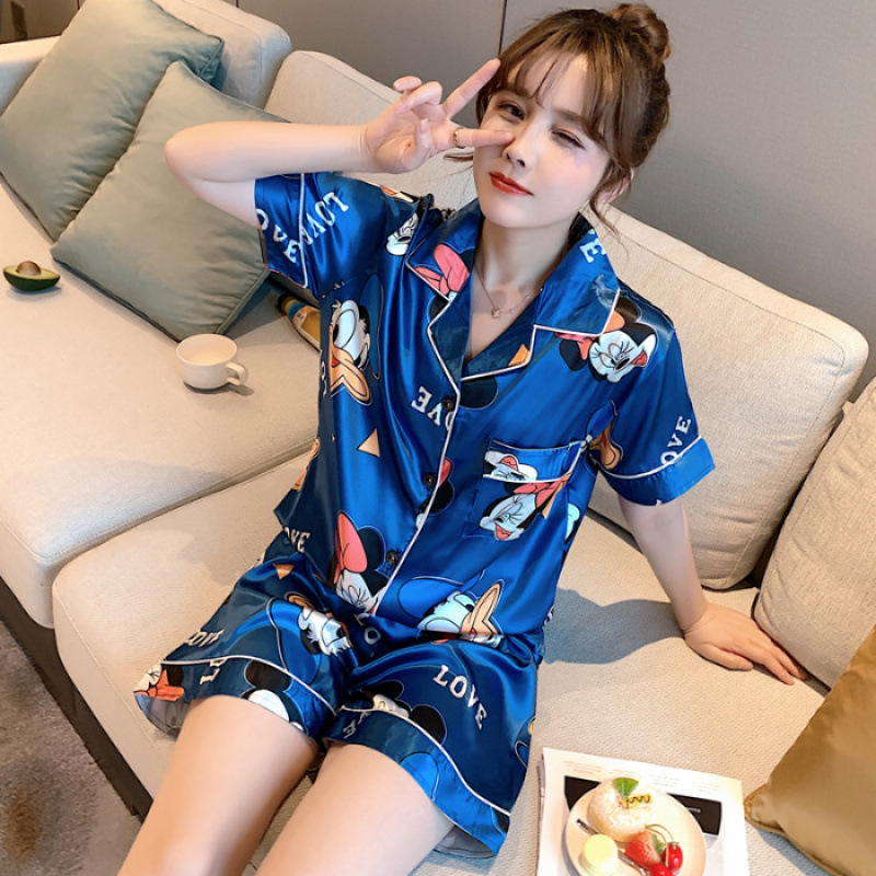 Sudeste asiático transfronterizo de verano de seda camiseta de hielo cardigan con solapa de manga corta ropa de seda set comercio exterior