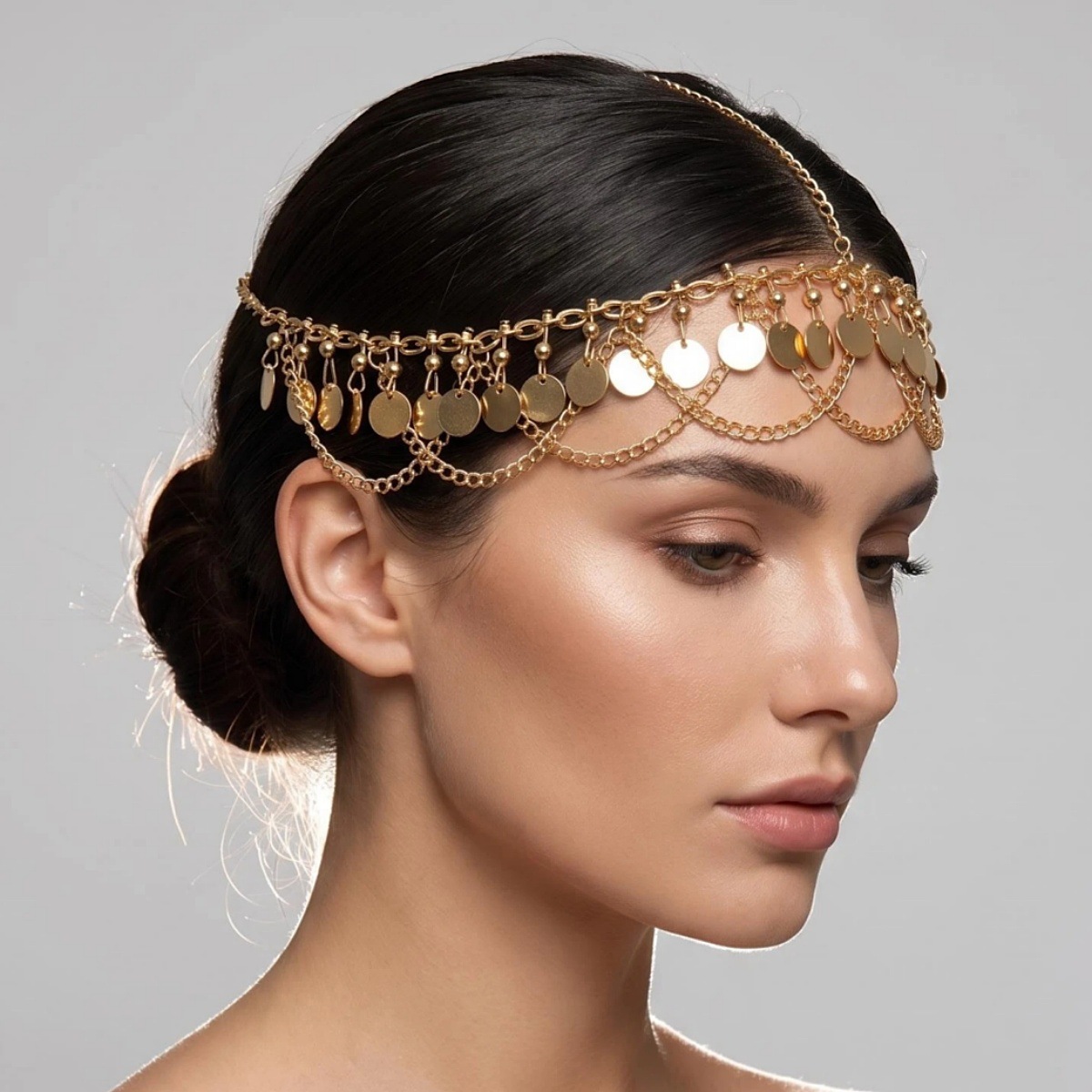 Cross-border headwear, gold sequin tassel, handmade chain, women's hair chain, women's party headband