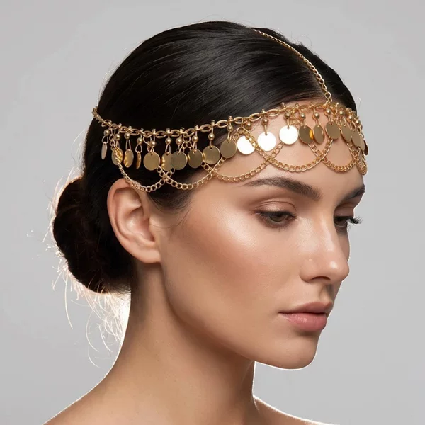Cross-border headwear, gold sequin tassel, handmade chain, women's hair chain, women's party headband