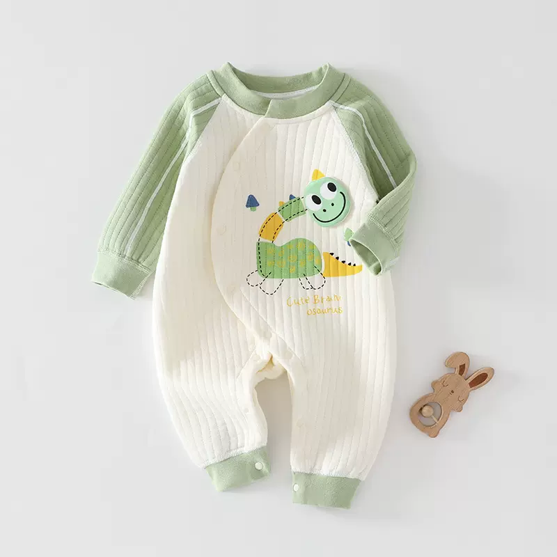 婴儿连体衣秋冬款夹棉加厚保暖长袖新生儿衣服宝宝哈衣爬服秋冬装