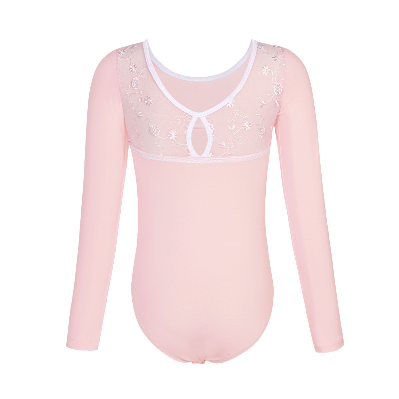 Traje de baile para niños Traje de entrenamiento de manga larga de otoño para mujer Traje de ballet de red suave bordado Espectáculo de ropa de entrenamiento de gota de agua