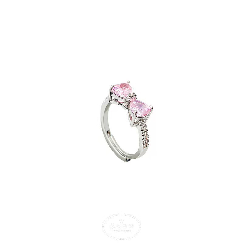 Süße elegante rosa Zirkonia-Schmetterlingsring, verstellbar, offene Größe, Zeigefingerring, koreanischer Luxus-Nischenring