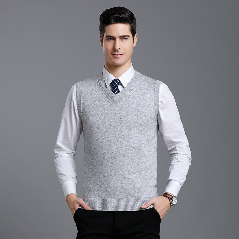 批发中年男士v领背心秋冬季无袖马甲2021新款上班爸爸针织坎肩男