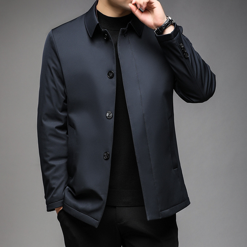 2025 Winter Men's Special down Jacket Middle-Aged and Elderly Casual Short Lapel White Duck down Warm and Cold-Proof Jacket for Men