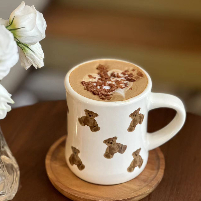 Taza de oso de crema francesa casera Taza de cerámica de mano taza de café de oficina de gran capacidad taza de agua