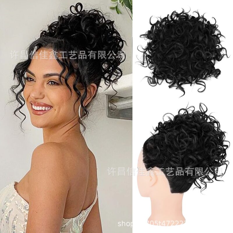 Foreign trade wig hair bag high temperature silk small volume hair bag drawstring fluffy messy hair bag elastic net pull horse tail rope curly hair