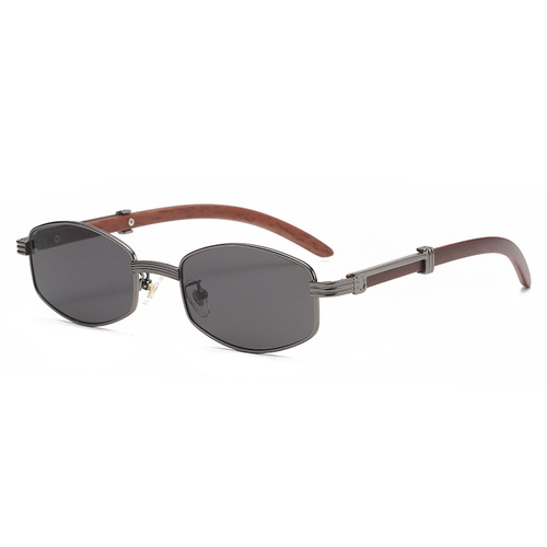 Round Blue Light Blocking Trendy Frame Sunglasses with Wood Grain Texture, European and American Style Sunglasses for Men and Women, 885