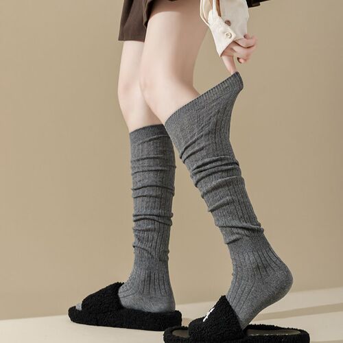 White calf socks pile socks for women over the knee thigh socks long boot socks miu Korean striped socks double needle