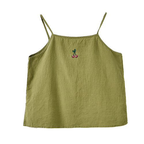 Cotton and linen women's clothing 2024 new sling women's summer linen embroidered inner solid color outer sleeveless top wholesale