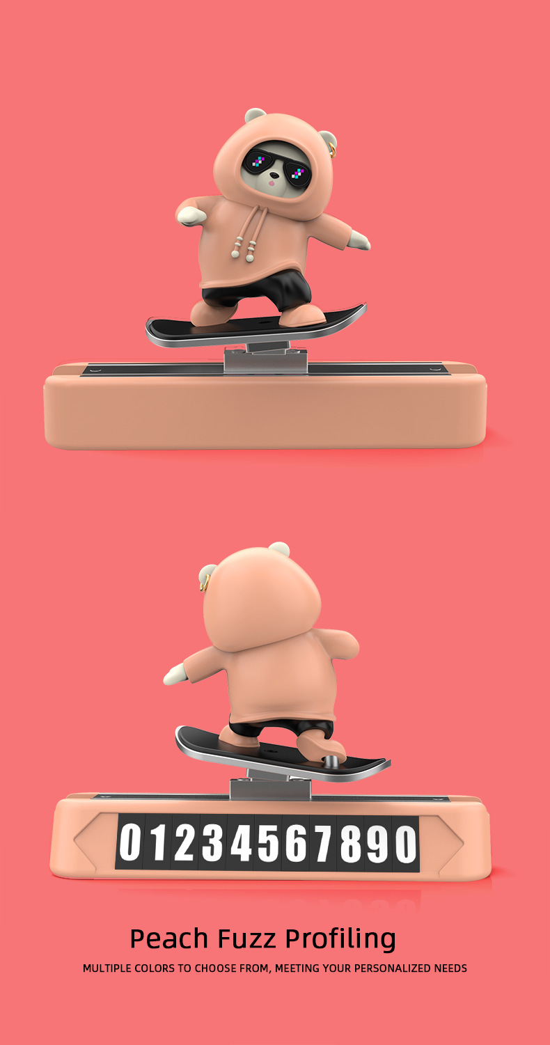 Cross-border new products moving bear skateboard car temporary parking number plate moving car instrument panel center console car ornaments
