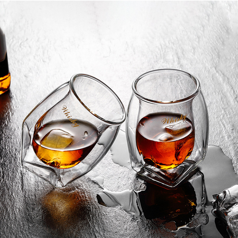 Nuevo estilo whisky copa de vino estilo europeo creativo transfronterizo copa de vino de vidrio doble capa copa de vino casera caja de regalo cilíndrico embalaje