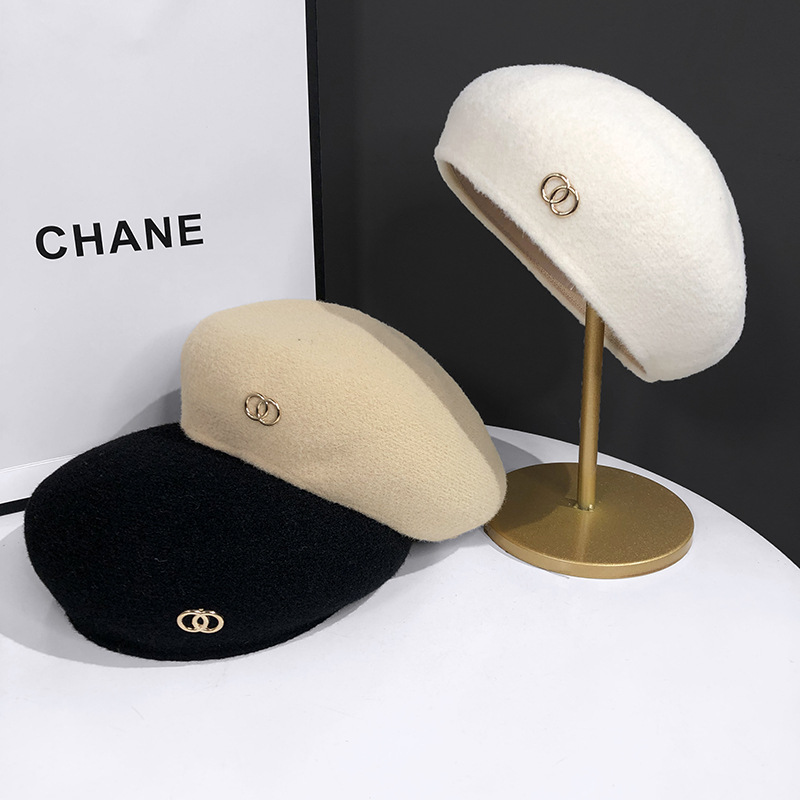 Ull Strikket Beret Kvinners Høst og Vinter Britisk Allsidig Artist Hatt Koreansk Versjon Mote Bud Gresskar Hat Trend_voghion.com