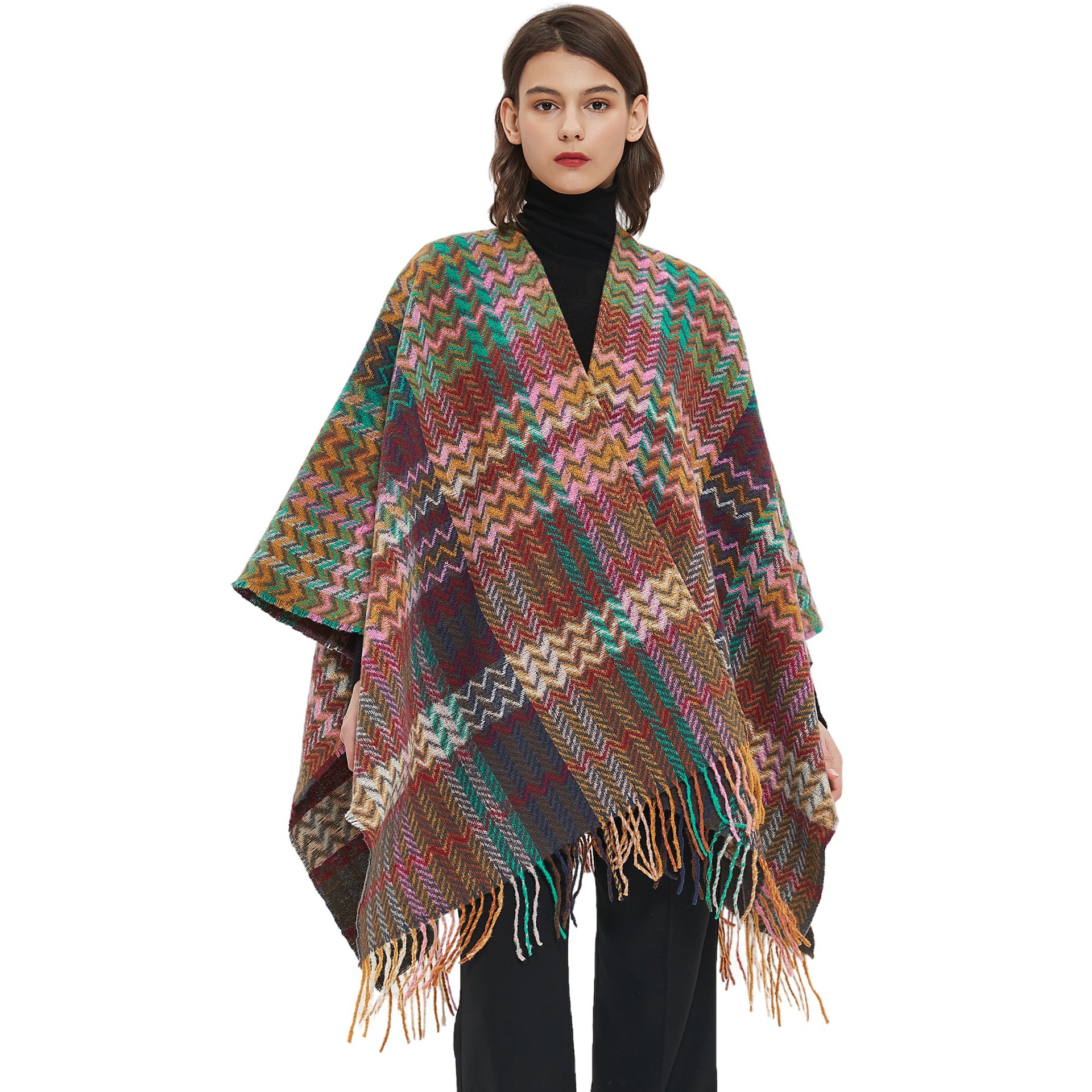 2023 new style with sleeves cuff cape Europe and the United States autumn and winter tourism national wind Su split cape_voghion.com