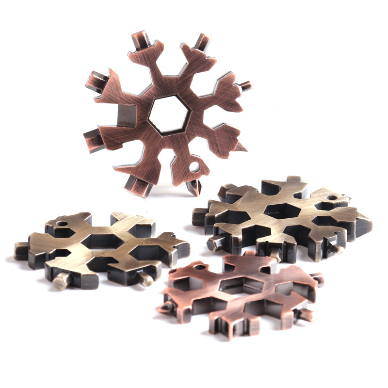 Tarjeta de herramienta de copo de nieve octogonal 18 en 1 llave de copo de nieve multifuncional de acero inoxidable de 8 ángulos hexagonal portátil y práctico