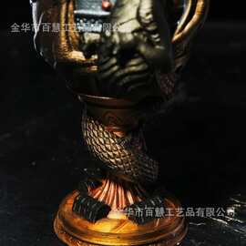 跨境立体龙纹奇幻高脚杯 暗黑史诗风金属质感饮水杯