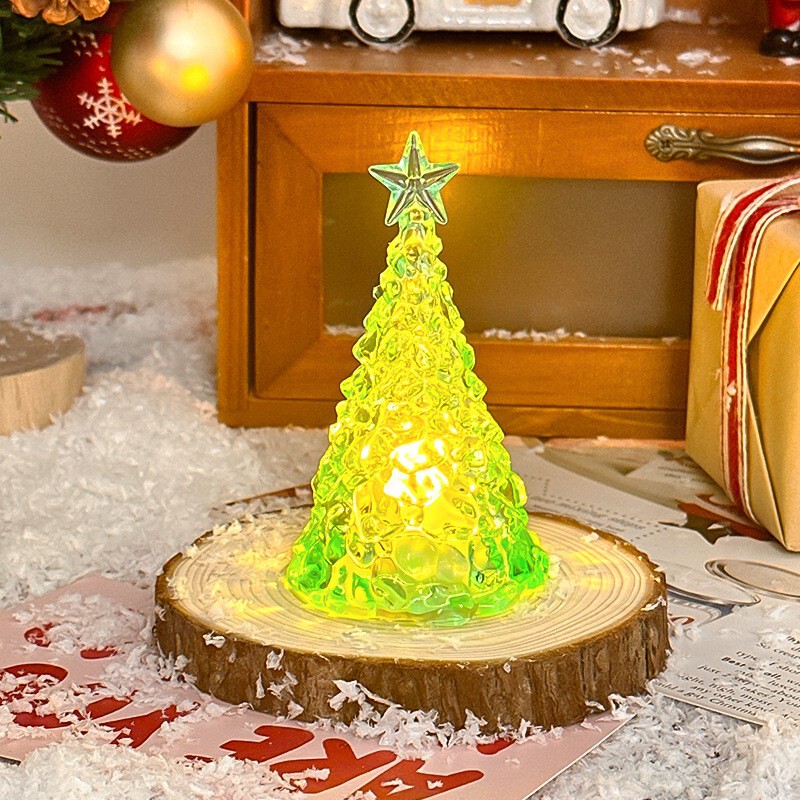 クリスマスツリー常夜灯 クリスマスクリスタルスターライト 装飾雰囲気灯 子供向けクリスマスプレゼント デスクトップ飾り|undefined