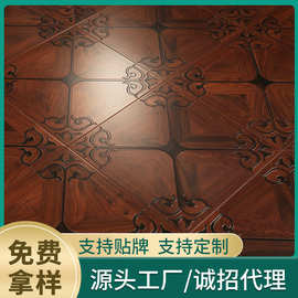 12mm仿古欧式艺术拼花强化复合木质地板  复古防水地热地暖地板