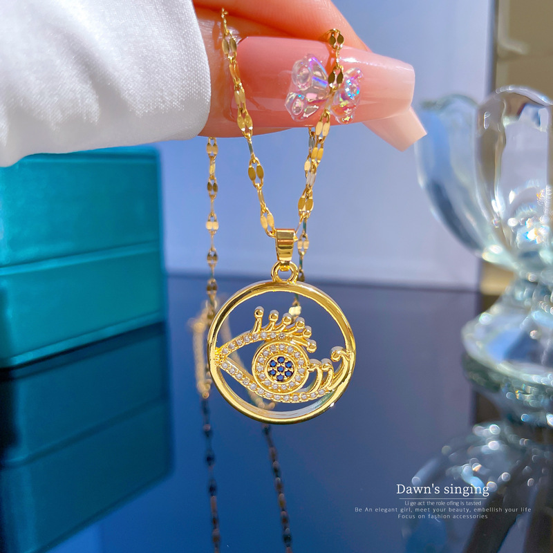 Ethnic Style Eye Titanium Steel Plating Hollow Out Inlay Zircon Pendant Necklace Colorza_colorza_5